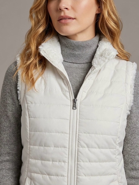 Nicole Miller Jackets & Blazers - Nicole Miller Reversible Quilted Puffer & Faux Fur Vest Ivory White Size M